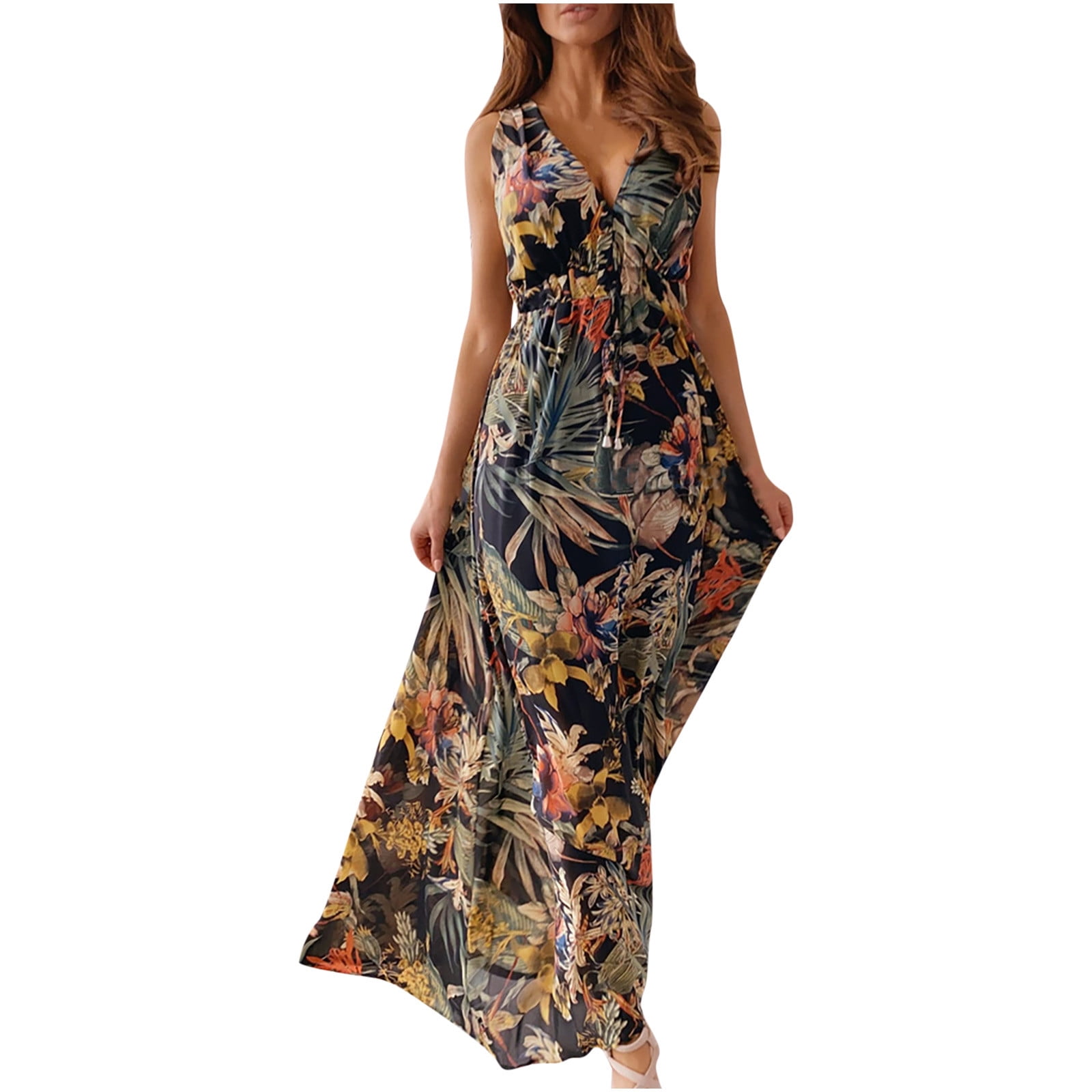 striped flounce maxi halter dress Mackenna Navy Cotton Stripe Halter Smock Back Maxi Dress main image 1