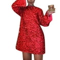 thumbnail image 1 of Hawaiian Dresses For Women, Homecoming Round Neck Long Sleeve Sparkling Sequin Backless Bow Sexy Cute Party Dress Women Cocktail Tube Dress Flowy Dresses Spring Outfits Dresses (L, Red) ZMTing, 1 of 3