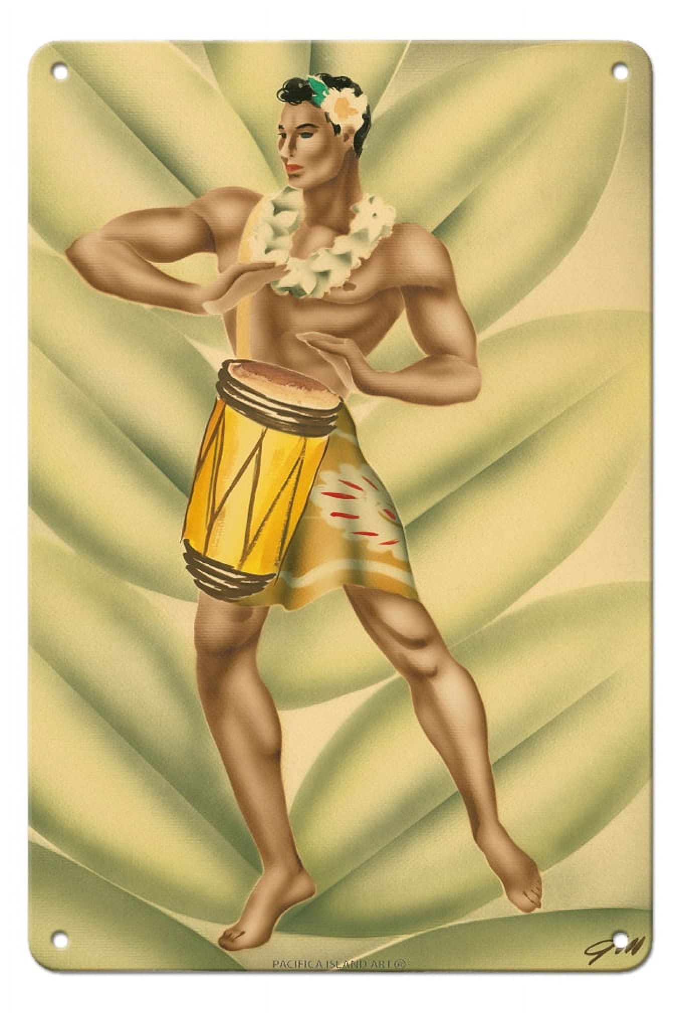 Hawaiian Drummer (Mea hoʻokani pahu) - Vintage Hawaiian Airbrush Art by ...