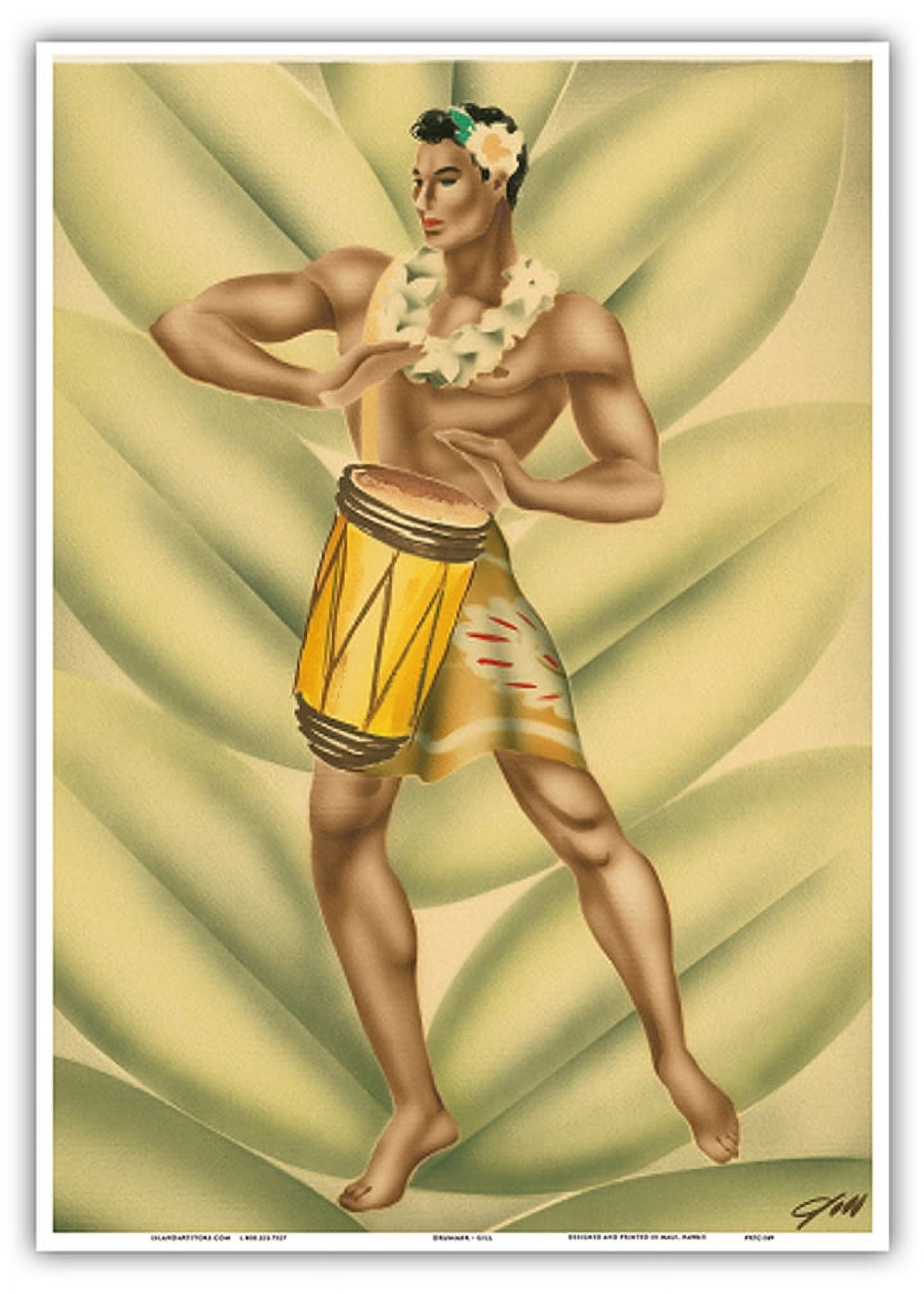 Hawaiian Drummer (Mea hoʻokani pahu) - Vintage Hawaiian Airbrush Art by ...