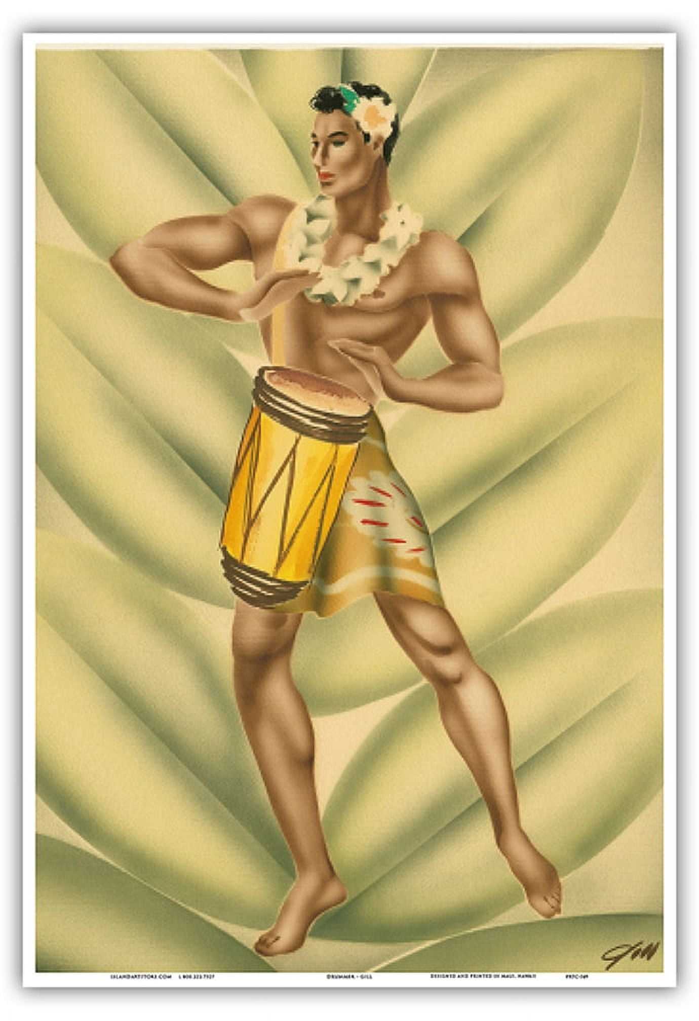Hawaiian Drummer (Mea hoʻokani pahu) - Vintage Hawaiian Airbrush Art by ...