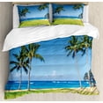 thumbnail image 1 of Hawaiian Duvet Cover Set, Coconut Palm Trees and Lawn on the Sandy Poipu Beach in Hawaii Kauai Picture Print, Decorative 3 Piece Bedding Set with 2 Pillow Shams, Queen Size, Blue Green, by Ambesonne, 1 of 3