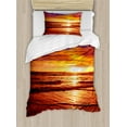 thumbnail image 1 of Hawaiian Duvet Cover Set, Dramatic Picture of Sunset over Beach Sun Rays Reflection on Sea Evening View, Decorative 2 Piece Bedding Set with 1 Pillow Shams, Twin Size, Yellow Orange, by Ambesonne, 1 of 3