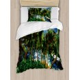 thumbnail image 1 of Hawaiian Duvet Cover Set, Hawaii Island Palm Trees Forest Greenery Cloudy Summer Sky Sunlight Seascape, Decorative 2 Piece Bedding Set with 1 Pillow Shams, Twin Size, Green Blue Brown, by Ambesonne, 1 of 3