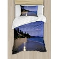 thumbnail image 1 of Hawaiian Duvet Cover Set, Houses Clear Sky Full Moon Reflection at Daybreak on a Hawaii Beach Exotic Life, Decorative 2 Piece Bedding Set with 1 Pillow Shams, Twin Size, Navy Sand, by Ambesonne, 1 of 3