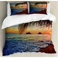 thumbnail image 1 of Hawaiian Duvet Cover Set, Pacific Sunrise at Lanikai Beach Hawaii Wavy Ocean Surface Colorful Sky Scene, Decorative 3 Piece Bedding Set with 2 Pillow Shams, Calking Size, Brown Blue, by Ambesonne, 1 of 3