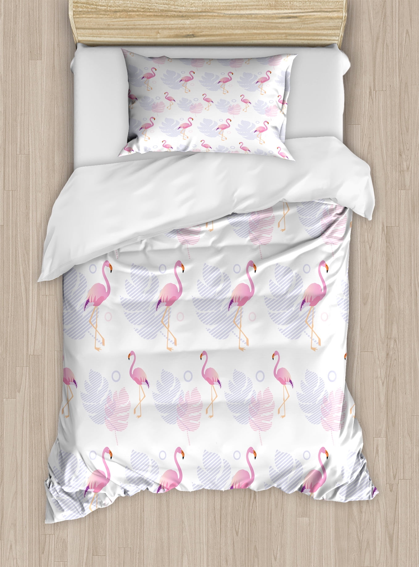 Pink Floral Tropical Palm Leaves Hawaiian Pattern Print Duvet Cover Bedding Set