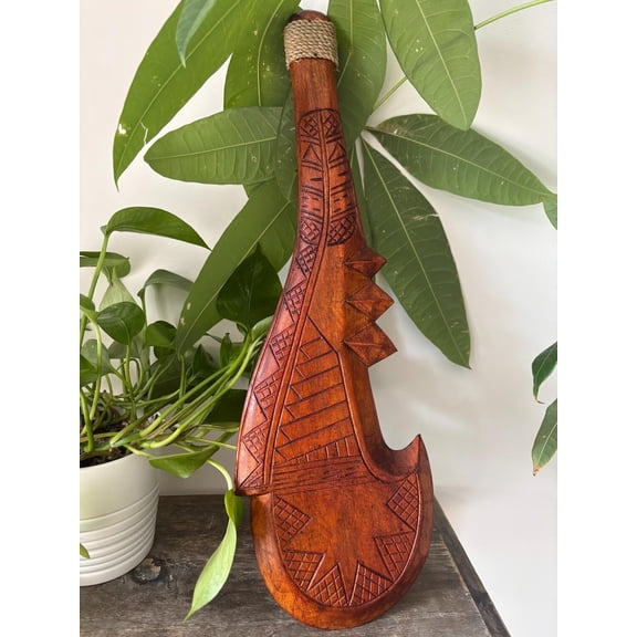 Hawaiian Engraved Hand Made Wall Decor Solid Wood Polynesian Tribal Club Paddle