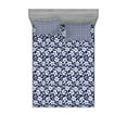 thumbnail image 1 of Hawaiian Fitted Sheet & Pillow Sham Set, Hibiscus Flower Silhouettes Repetition Aloha Summer Party Themes Print, Decorative Printed 6 Piece Bedding Decor Set, Queen, Night Blue and White, by Ambesonne, 1 of 3