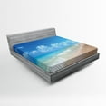 thumbnail image 1 of Hawaiian Fitted Sheet, Tropical Seacoast Wavy Ocean Fluffy Clouds on Horizon Summer Holidays Scenery, Soft Decorative Fabric Bedding, Full Size, Blue Turquoise, by Ambesonne, 1 of 2