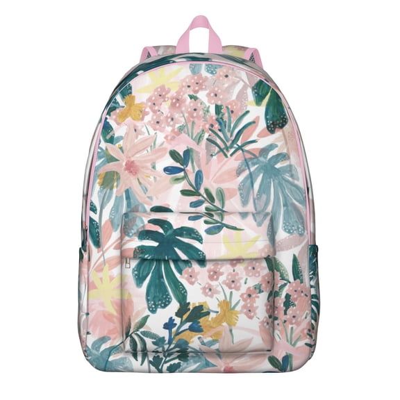 Hawaiian Floral Backpack, Tropical Leaf School Bag with Palm Inspired Design, Jungle Leaves Pattern, Beach Vacation Aesthetic