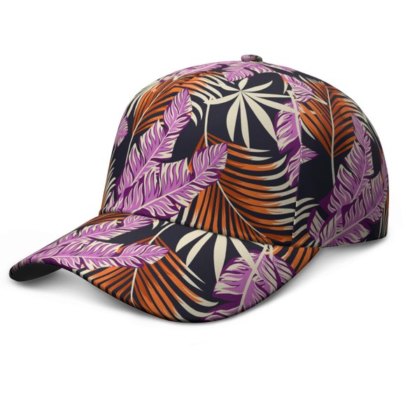 Hawaiian Floral Baseball Cap, Washed Unstructured Dad Hat with Lightweight Breathable Fabric, Palm Inspired and Leafy Design Adjustable Cap for Outdoor Activities