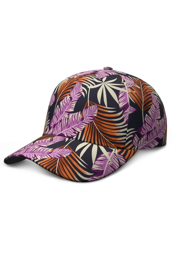 Hawaiian Floral Baseball Cap, Washed Unstructured Dad Hat with Lightweight Breathable Fabric, Palm Inspired and Leafy Design Adjustable Cap for Outdoor Activities