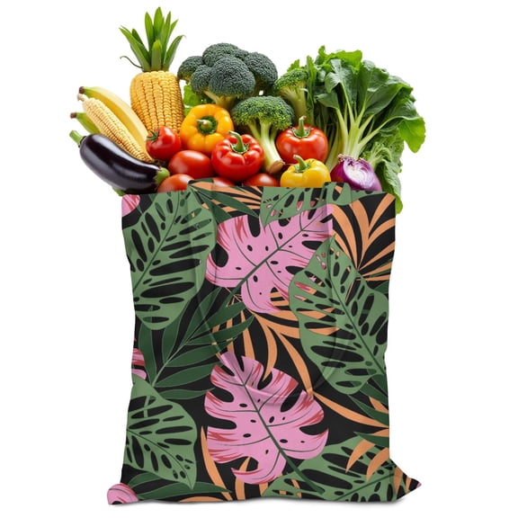 Hawaiian Floral Canvas Shopping Bag, Reusable Tote with Aloha Print, Eco-Friendly Beach Vacation Handbag for Women, Lightweight Summer Tropical Leaf Travel Bag