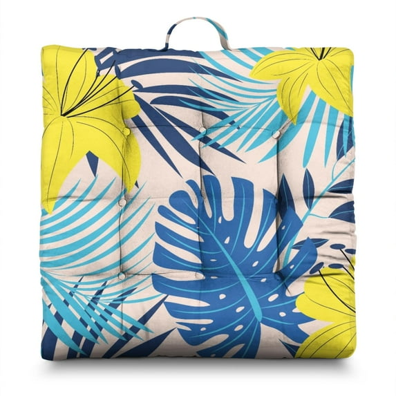 Hawaiian Floral Floor Cushion – 22x22 Inch Large Pillow, Dutch Velvet, Colorful Exotic Blooms (Tropical Paradise Decor)