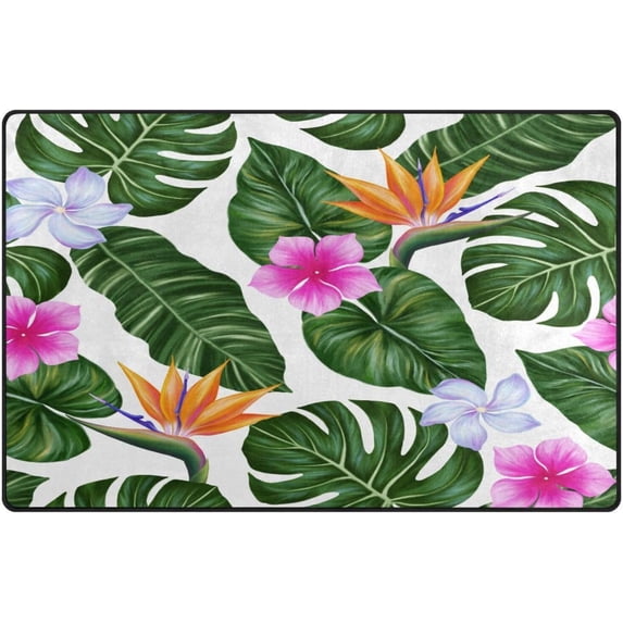 Hawaiian Floral Palm Leaf Area Rugs Colorful Large Non-Slip Floor Matative Carpets Doormat for Kitchen Living Dining Dorm Playing Room Bedroom 31 x 20inch Home Decor