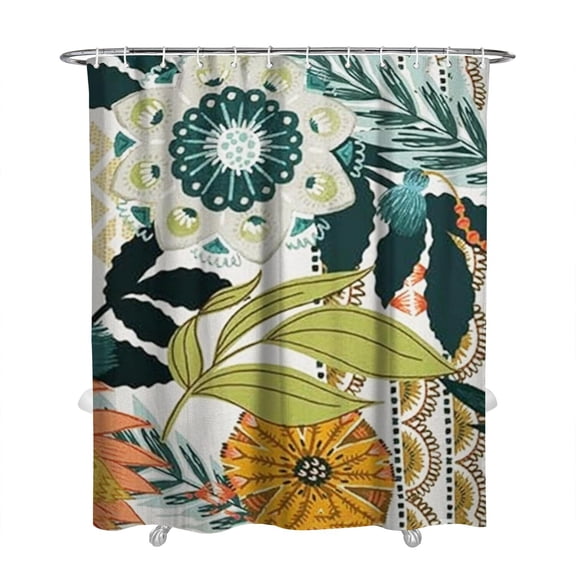 Hawaiian Floral Shower Curtain, Exotic Tropical Jungle Print with Botanical Hibiscus Design, Boho Waterproof Fabric with Hooks for Bathroom