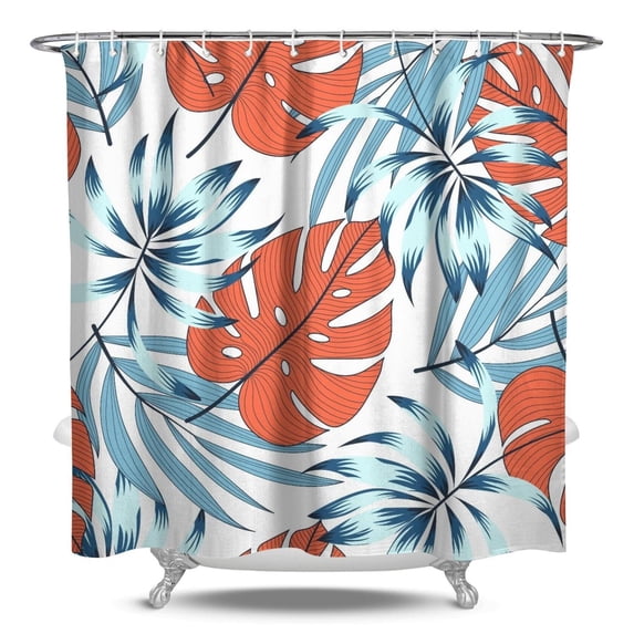 Hawaiian Floral Shower Curtain Waterproof Quick Dry Fabric with Rust-Resistant Grommets & Hooks