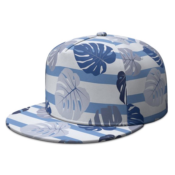 Hawaiian Floral Snapback Hat - Adjustable Flat Brim Cap for Men Women | Tropical Leaf Design