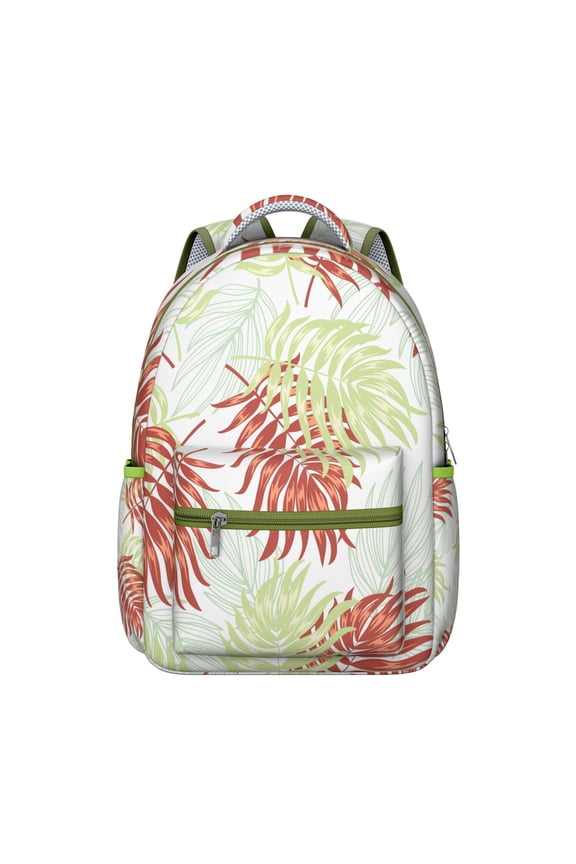 Hawaiian Floral Students’s Backpack Tropical Leaf, Vibrant Palm Inspired School Bag Jungle Leaves Summer Backpack for Outdoor, Sports