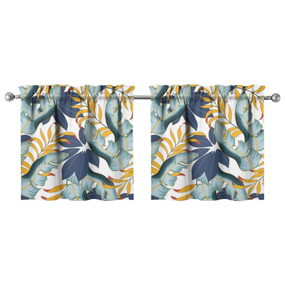 Hawaiian Floral & Tropical Leaf 2-Piece Kitchen Curtains 27.5x24 Inch Colorful Exotic Design Panels