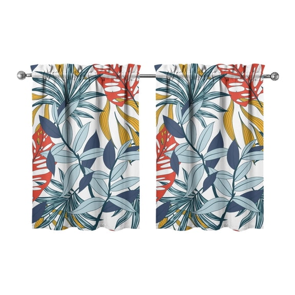 Hawaiian Floral & Tropical Leaf 2-Piece Kitchen Curtains 27.5x36 Inch Colorful Exotic Design Panels