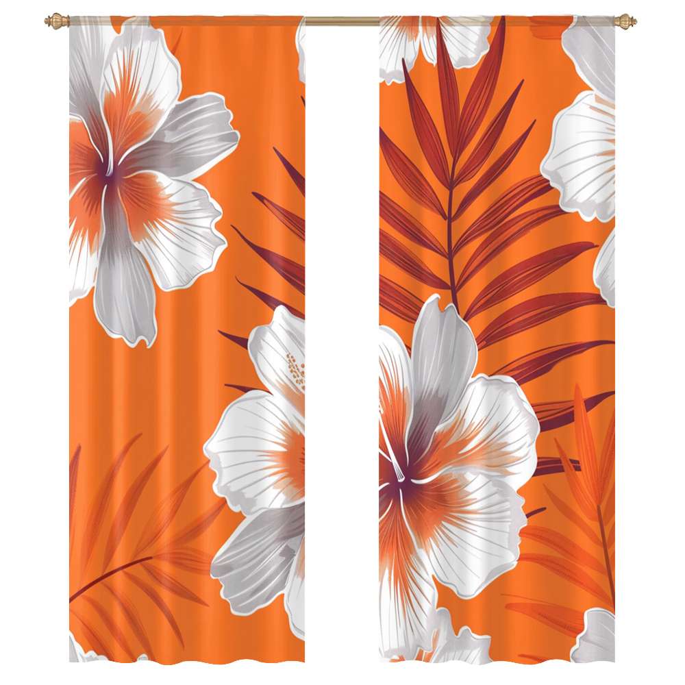 Hawainn Pattern Window Hawaiian Flower Tropical Flower Pattern Modern Tulle Window Curtains ...