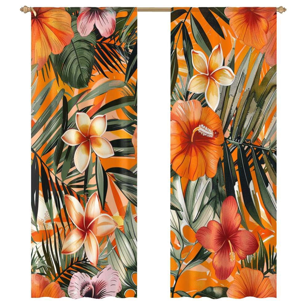 Hawainn Pattern Window Hawaiian Flower Tropical Flower Pattern Modern Tulle Window Curtains ...
