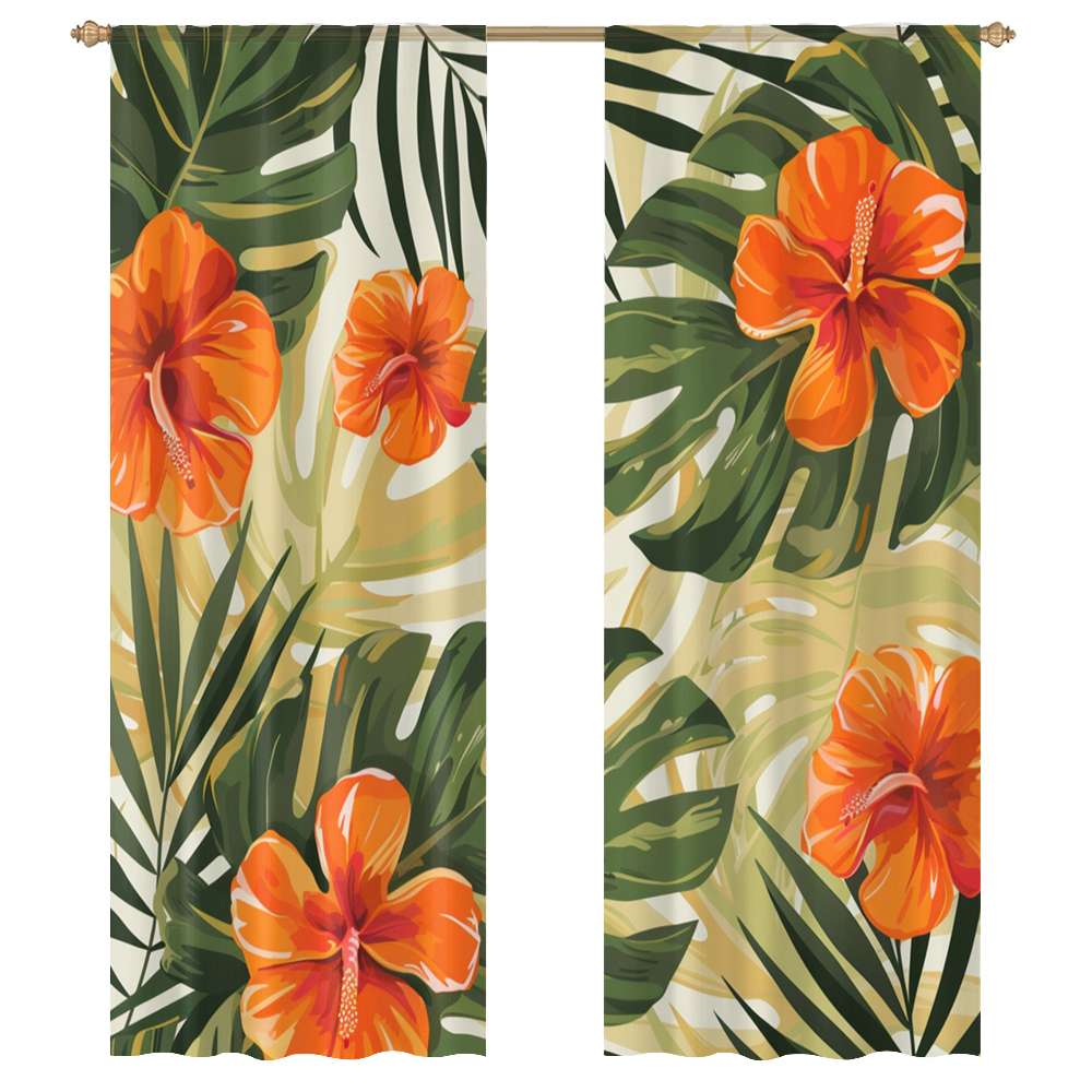 Hawainn Pattern Window Hawaiian Flower Tropical Flower Pattern Modern Tulle Window Curtains ...