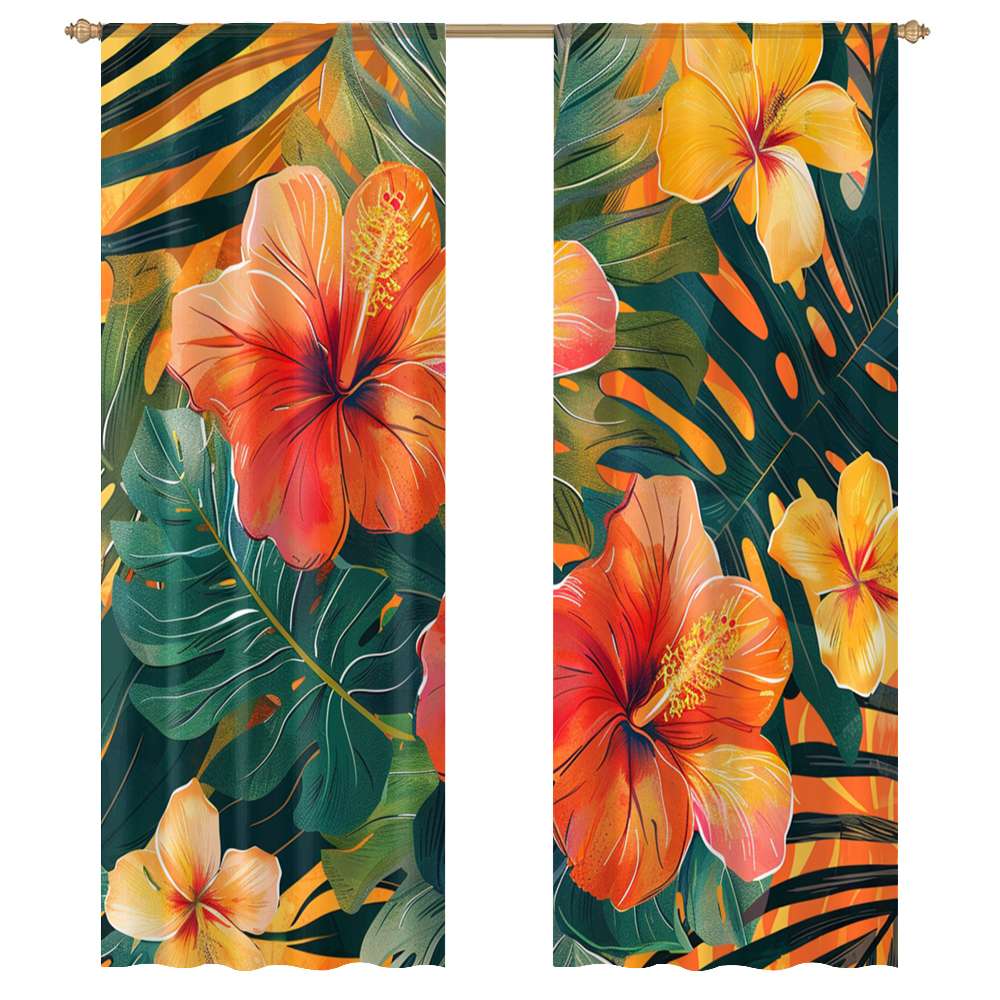 Hawainn Pattern Window Hawaiian Flower Tropical Flower Pattern Modern Tulle Window Curtains ...