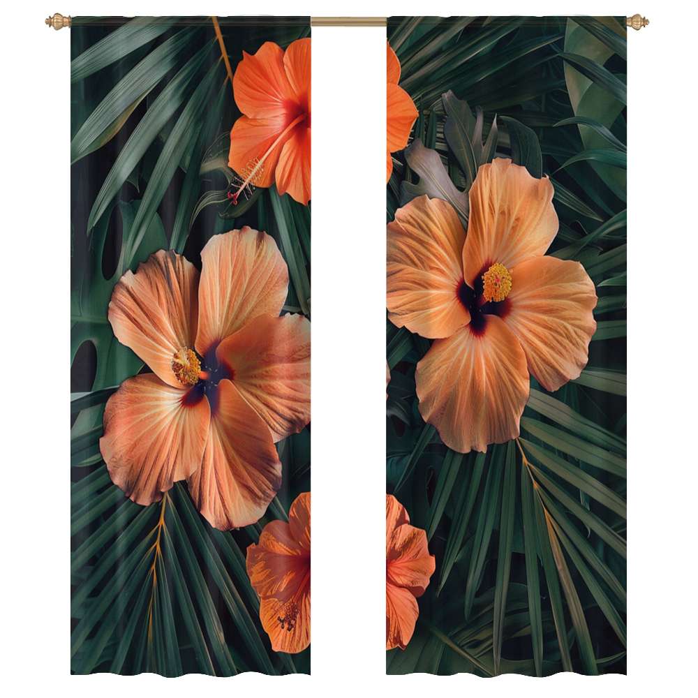 Hawainn Pattern Window Hawaiian Flower Tropical Flower Pattern Modern Tulle Window Curtains ...