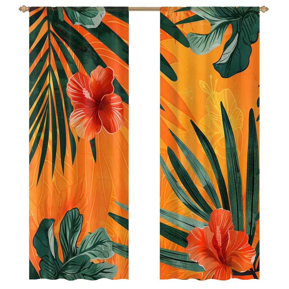 Hawainn Pattern Window Hawaiian Flower Tropical Flower Pattern Modern Tulle Window Curtains ...