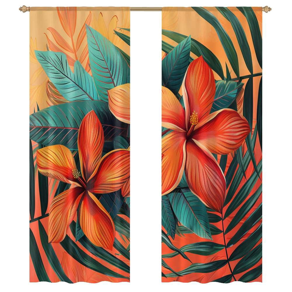 Hawainn Pattern Window Hawaiian Flower Tropical Flower Pattern Modern Tulle Window Curtains ...