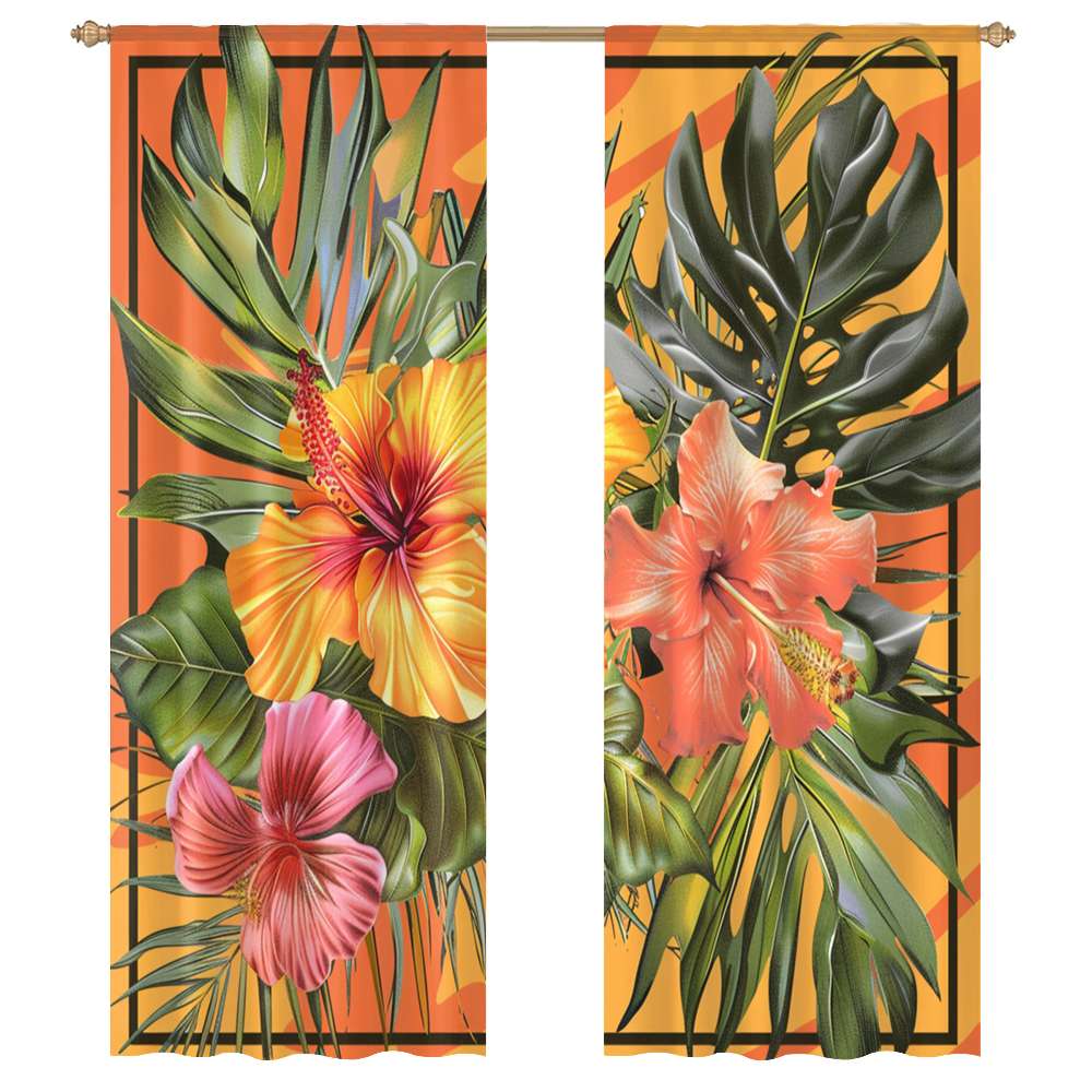 Hawainn Pattern Window Hawaiian Flower Tropical Flower Pattern Modern Tulle Window Curtains ...