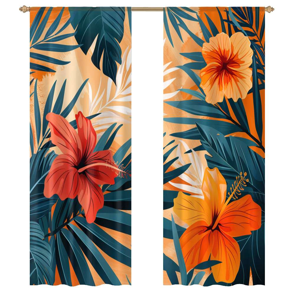 Hawainn Pattern Window Hawaiian Flower Tropical Flower Pattern Modern Tulle Window Curtains ...