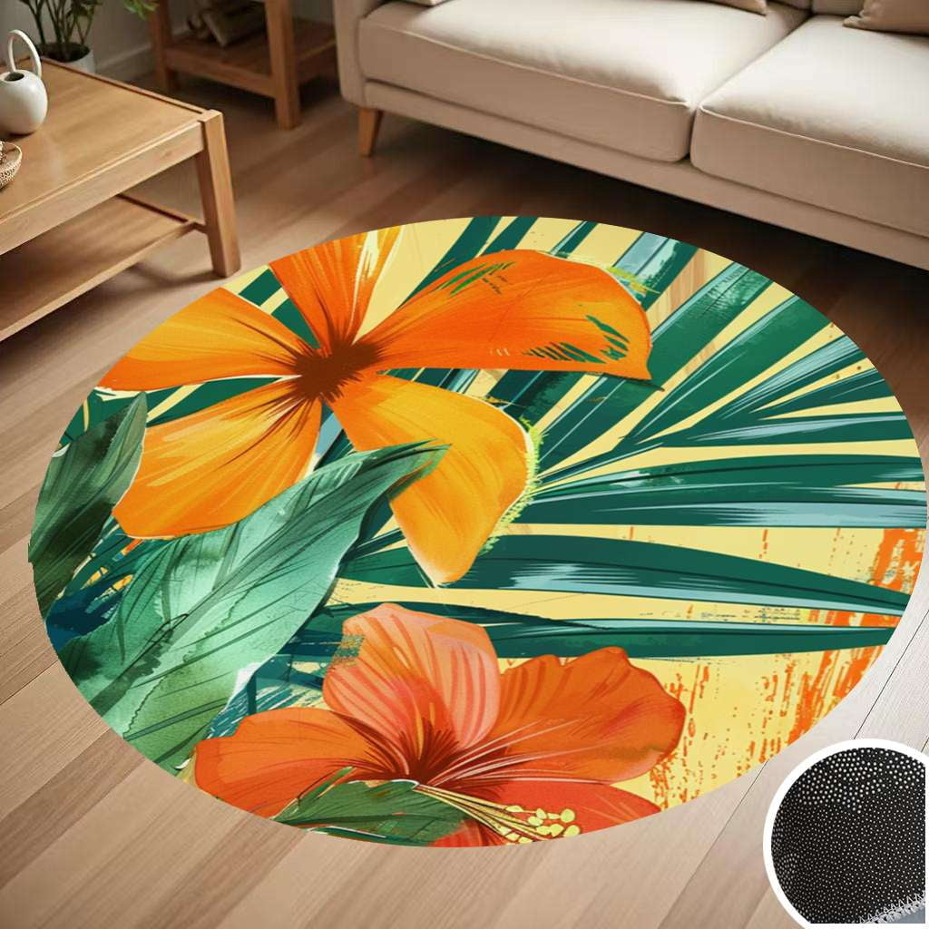 Hawaiian Flower Tropical Flower Pattern Round Carpet Living Room ...