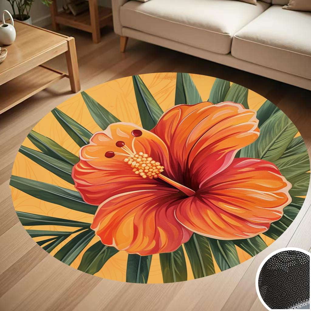 Hawaiian Flower Tropical Flower Pattern Round Carpet Living Room ...