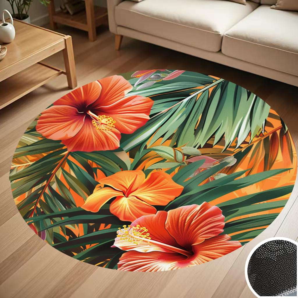Hawaiian Flower Tropical Flower Pattern Round Carpet Living Room ...