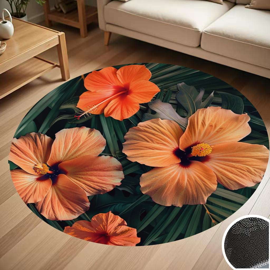 Hawaiian Flower Tropical Flower Pattern Round Carpet Living Room ...