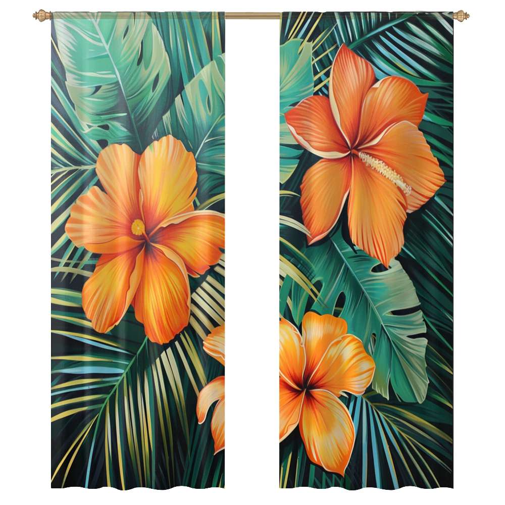 Hawainn Pattern Window Hawaiian Flower Tropical Flower Pattern Sheer Voile Curtain Window ...
