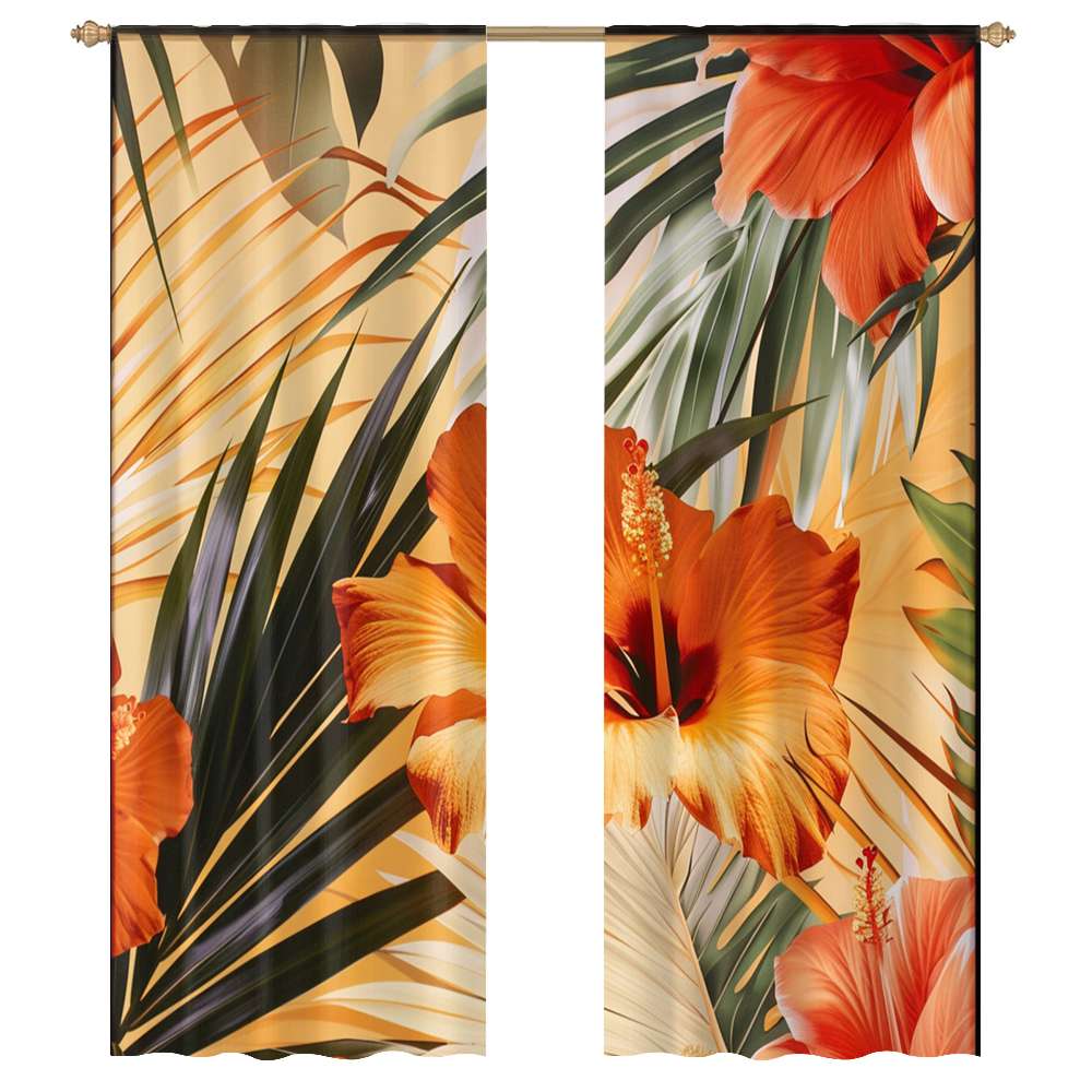 Hawainn Pattern Window Hawaiian Flower Tropical Flower Pattern Sheer Voile Curtain Window ...