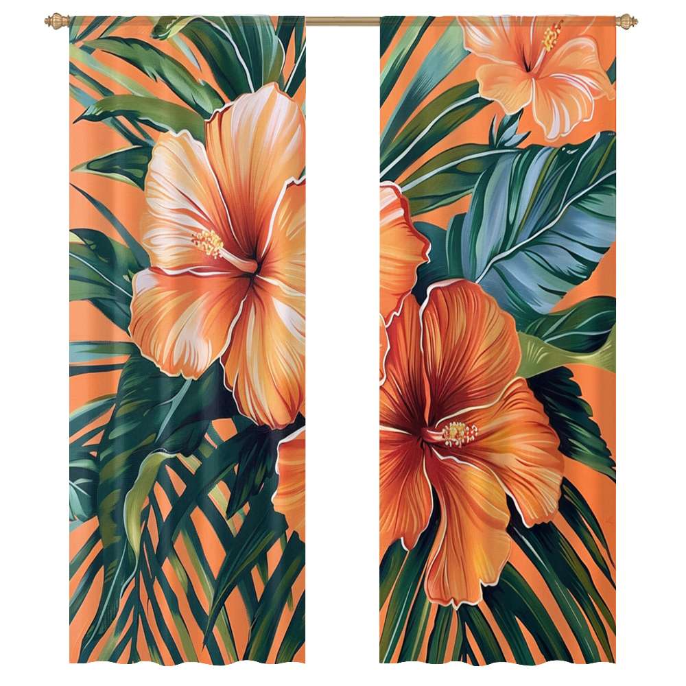 Hawainn Pattern Window Hawaiian Flower Tropical Flower Pattern Sheer Voile Curtain Window ...