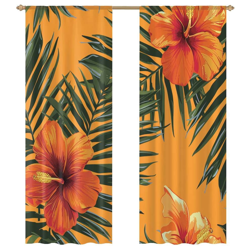 Hawainn Pattern Window Hawaiian Flower Tropical Flower Pattern Sheer Voile Curtain Window ...