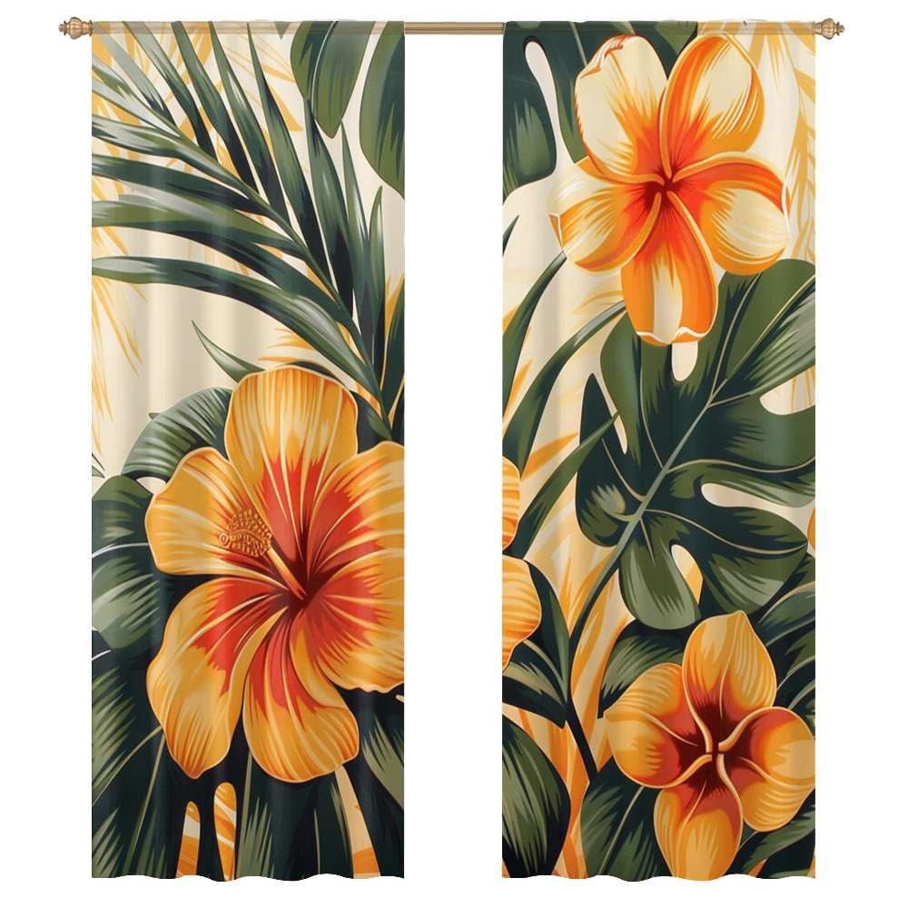 Hawainn Pattern Window Hawaiian Flower Tropical Flower Pattern Sheer Voile Curtain Window ...