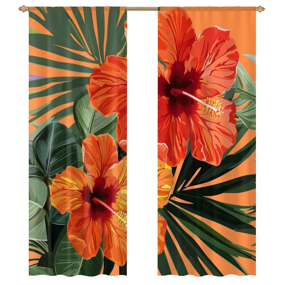 Hawainn Pattern Window Hawaiian Flower Tropical Flower Pattern Sheer Voile Curtain Window ...