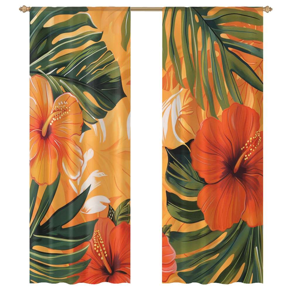 Hawainn Pattern Window Hawaiian Flower Tropical Flower Pattern Sheer Voile Curtain Window ...