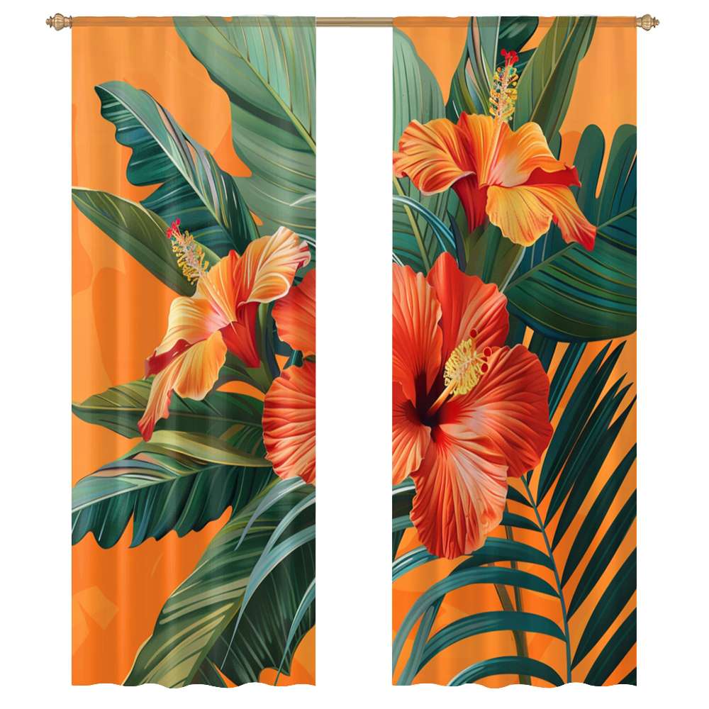 Hawainn Pattern Window Hawaiian Flower Tropical Flower Pattern Sheer Voile Curtain Window ...