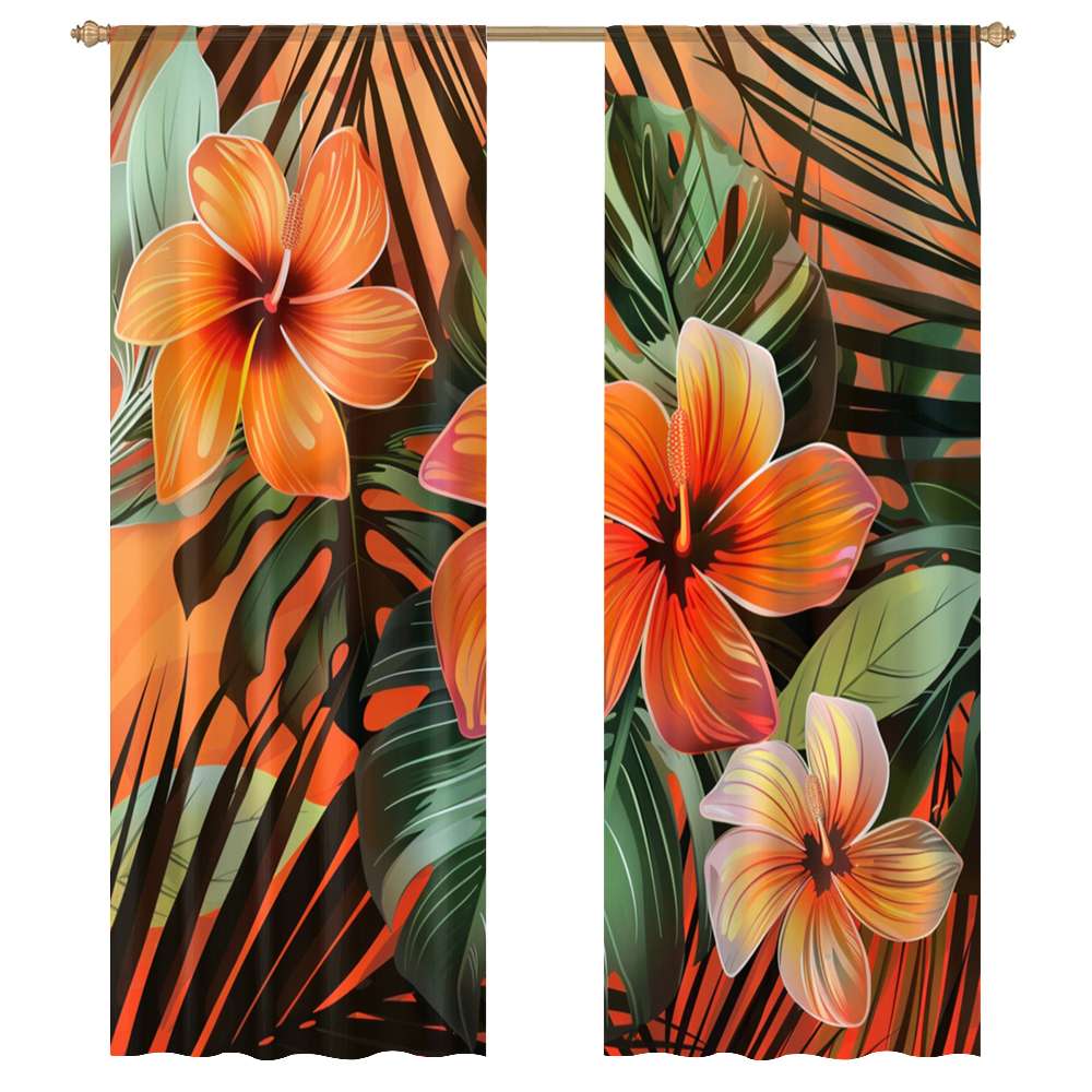 Hawainn Pattern Window Hawaiian Flower Tropical Flower Pattern Sheer Voile Curtain Window ...