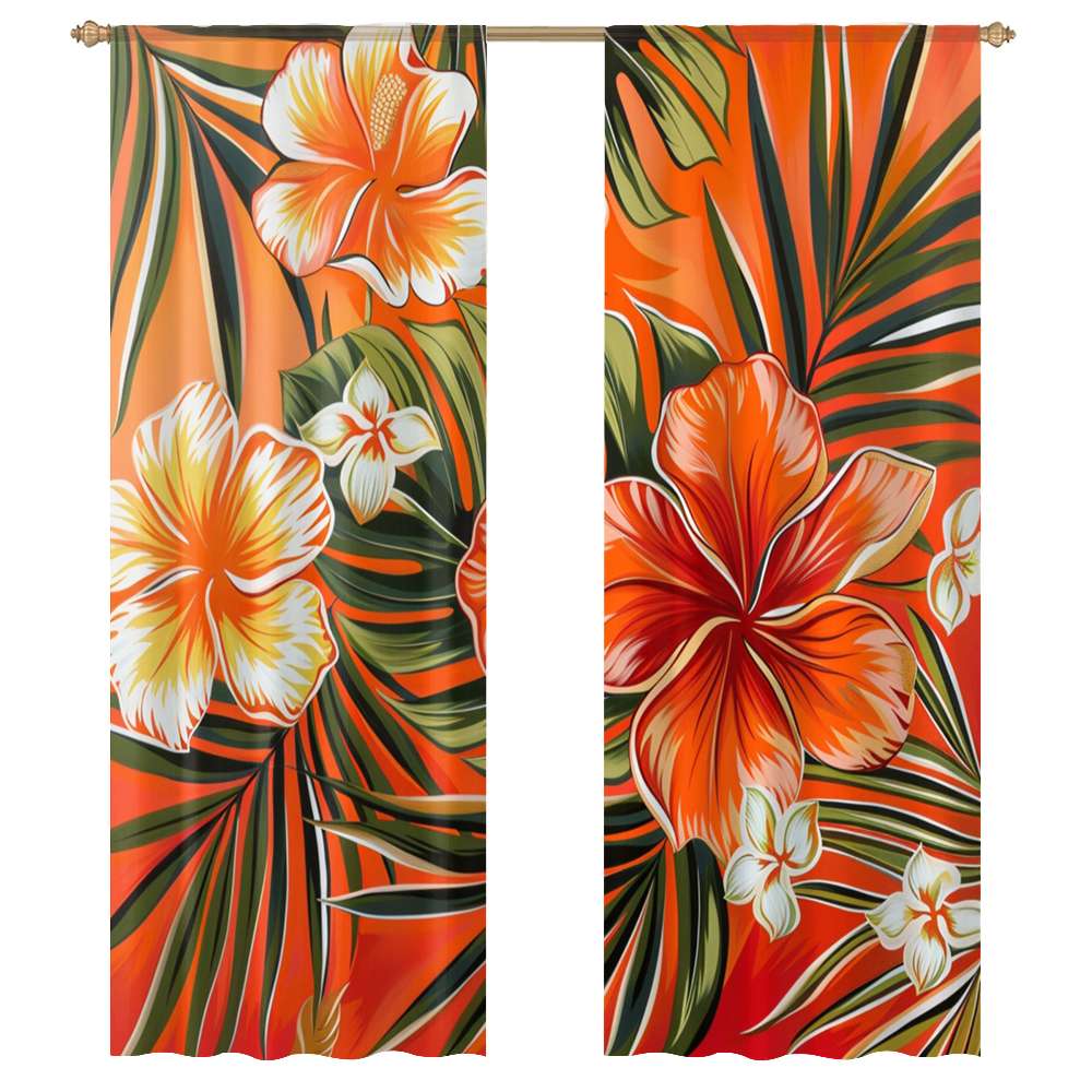 Hawainn Pattern Window Hawaiian Flower Tropical Flower Pattern Sheer Voile Curtain Window ...