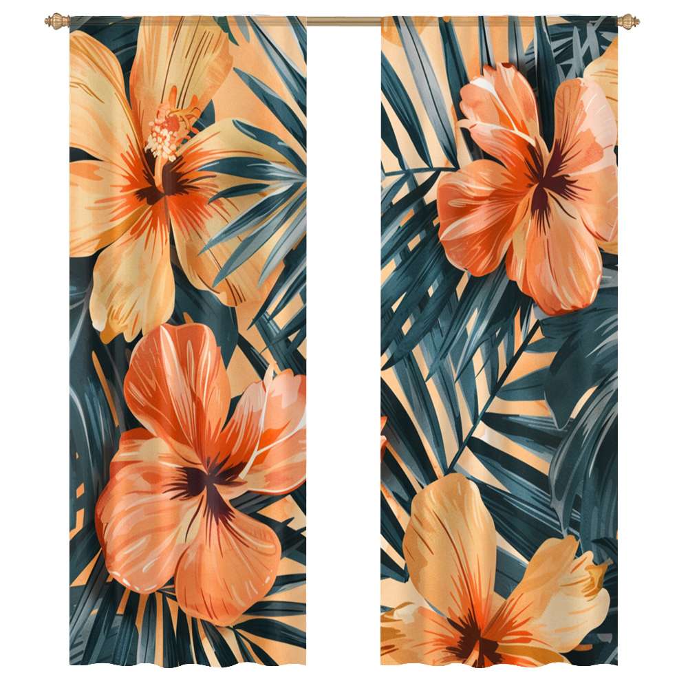 Hawainn Pattern Window Hawaiian Flower Tropical Flower Pattern Sheer Window Curtains for ...